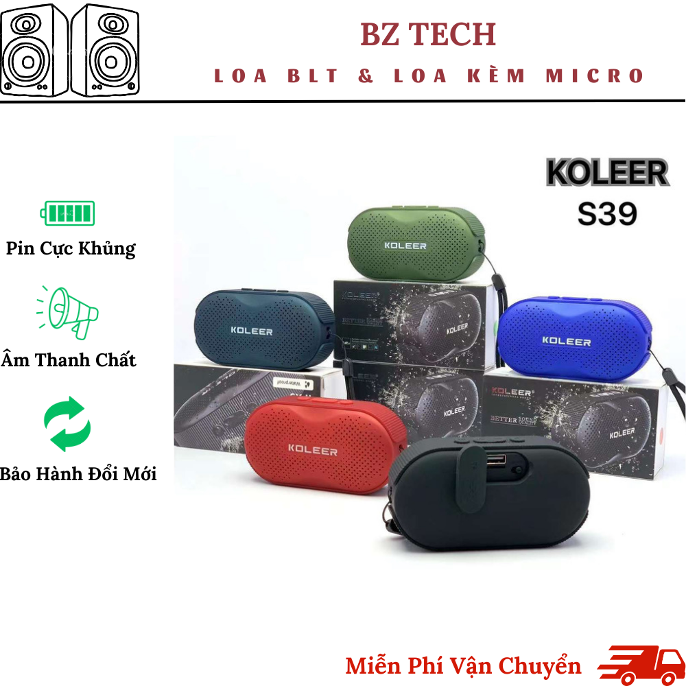 Loa Bluetooth Koleer S39 Loa Mini Không dây Bass Căng, Âm Thanh Sống Động, Nhỏ gọn giá rẻ cắm usb thẻ nhớ