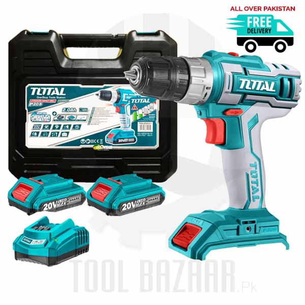 MÁY KHOAN BÚA DÙNG PIN 20V TOTAL TIDLI200215 [MÁY KHOAN BÚA GỒM 2 PIN, SẠC VÀ THÙNG ĐỰNG]