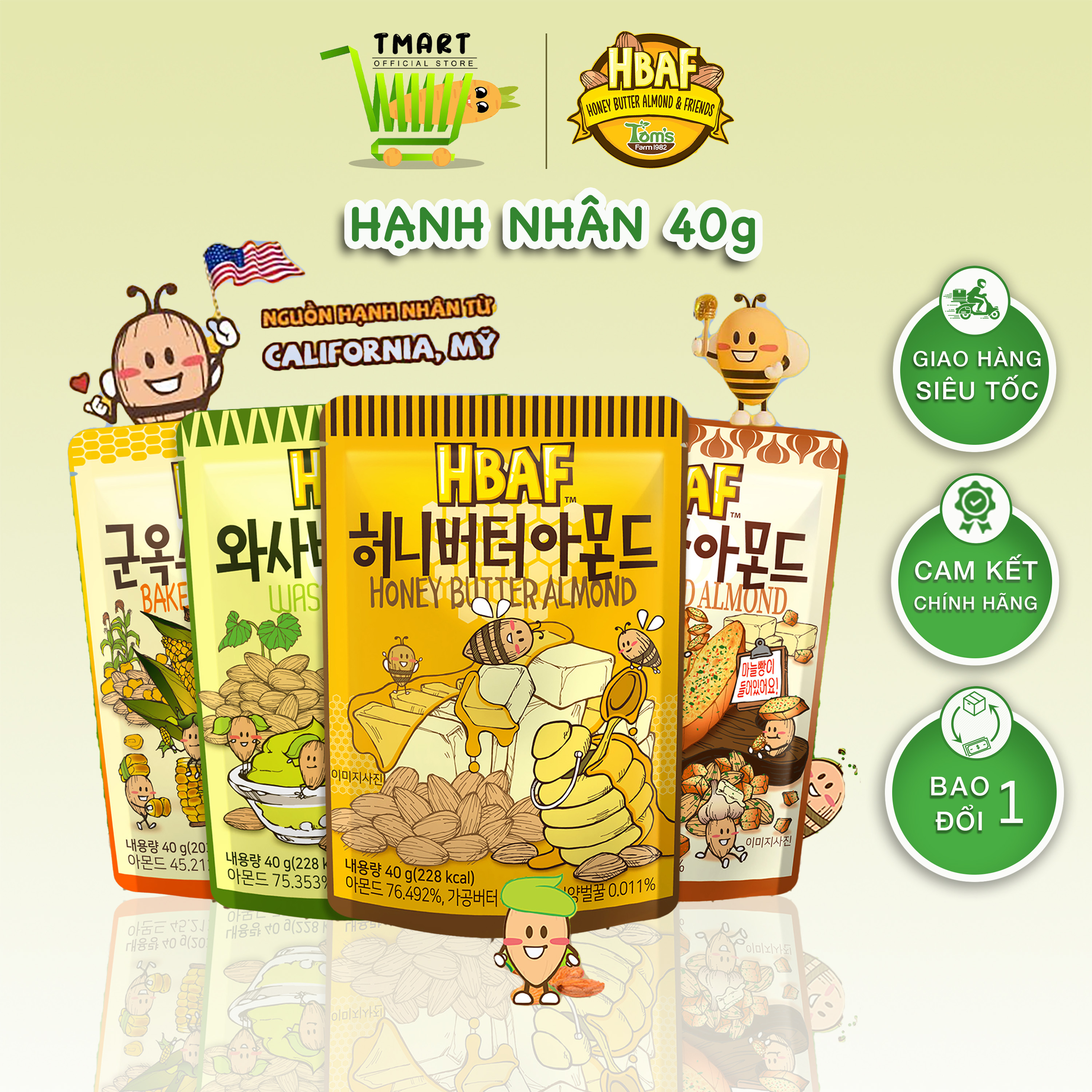 Hạt Hạnh nhân tẩm Vị HBAF Hàn Quốc 40g