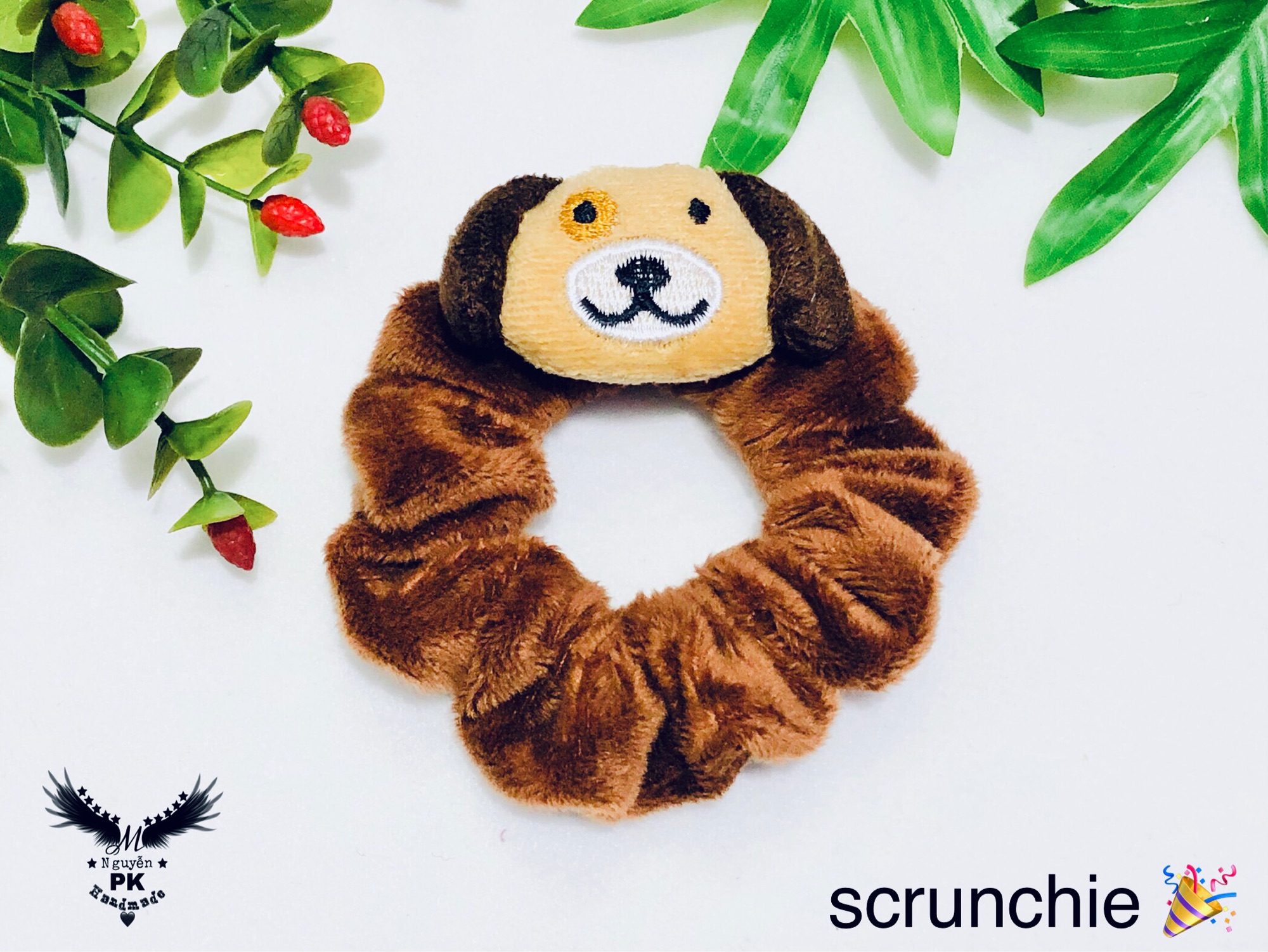 Dây cột tóc (scrunchie) hoạt hình gấu nhiều màu vải lông