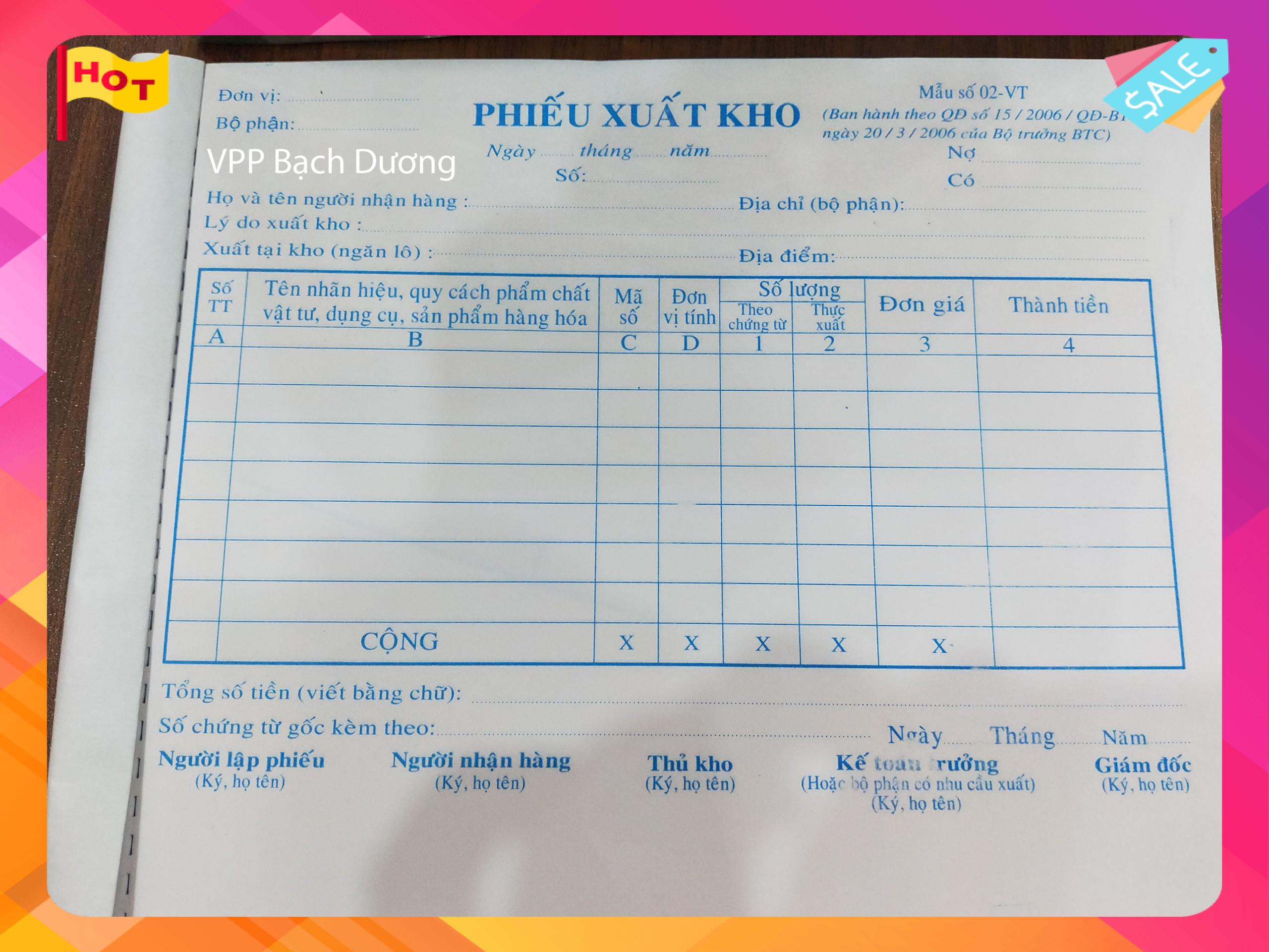 Phiếu Xuất Kho 2 liên cỡ A5 (16cm x 20cm)- Cuốn/100 tờ