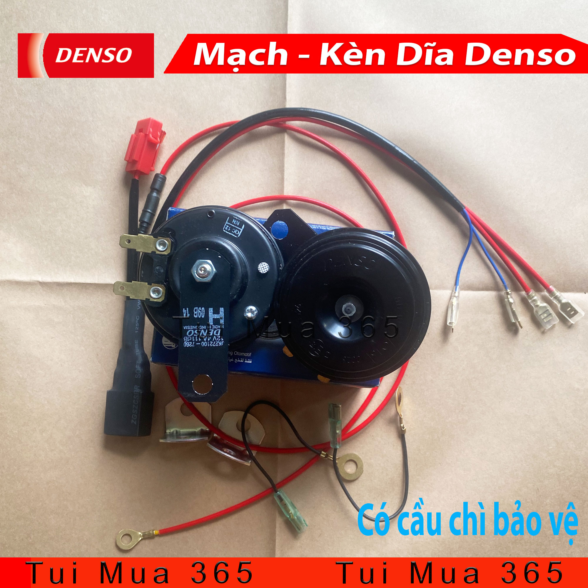 Combo Mạch Relay và Kèn Dĩa Denso gắn cho xe máy ( có cầu chì )