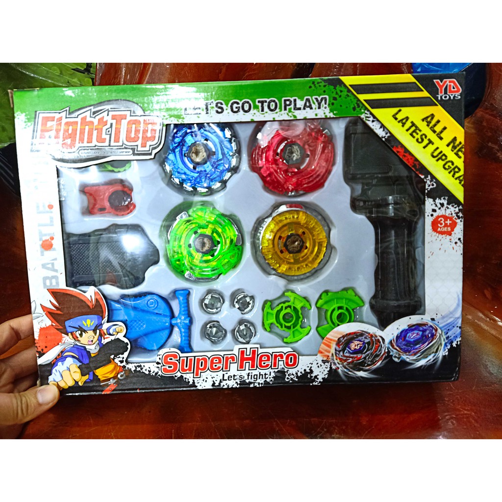 Bộ 4 Con quay BeyBlade + Tay cầm - Con quay vòng xoay thần tốc giá rẻ sập sàn