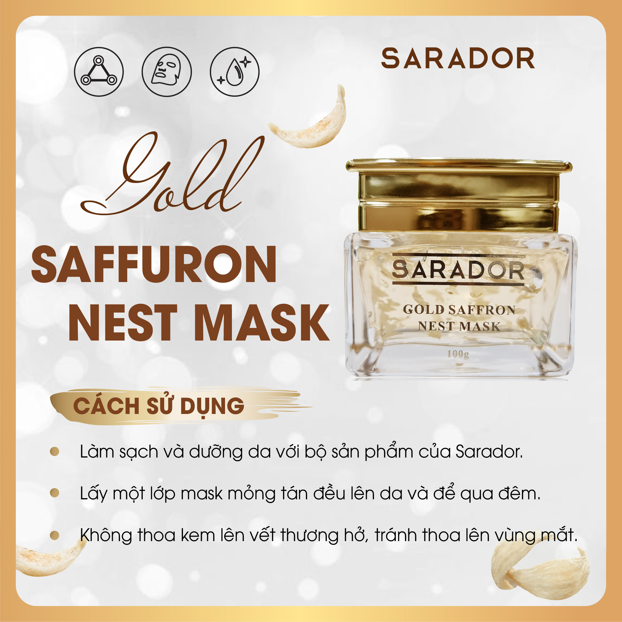 [Freeship]Mặt Nạ Cao Cấp Tinh Chất Vàng SARADOR ( Gold Saffaron Nest mash)