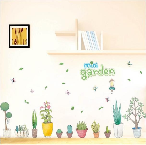 HCM-Decal trang trí tường - Nhiều Chậu Cây Mini Garden hoạt hình
