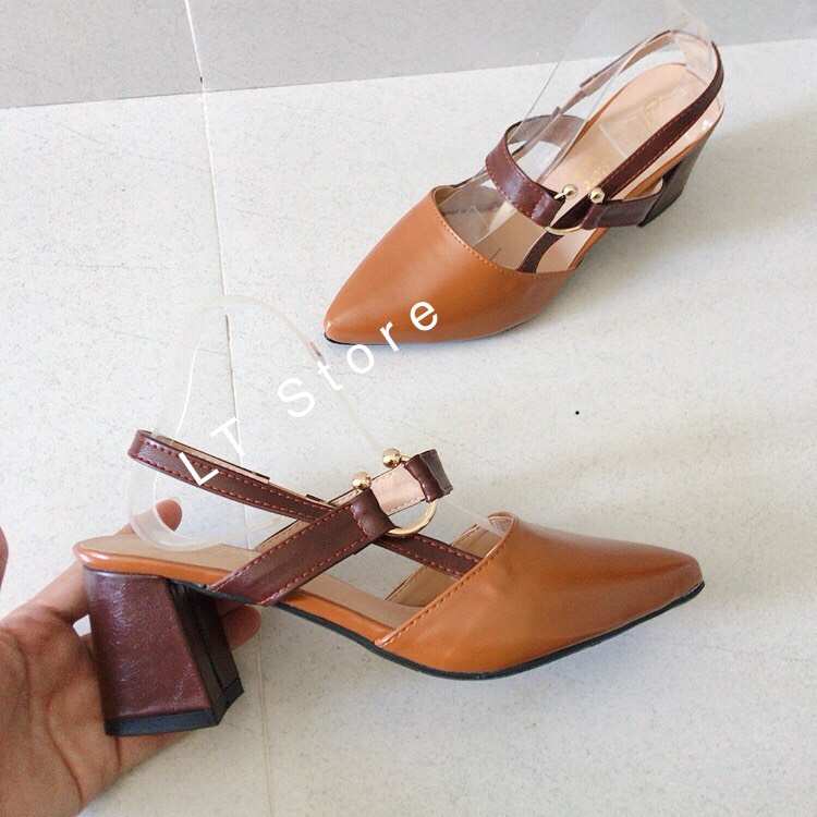 Giày cao gót 6cm bít mũi khóa C hở gót