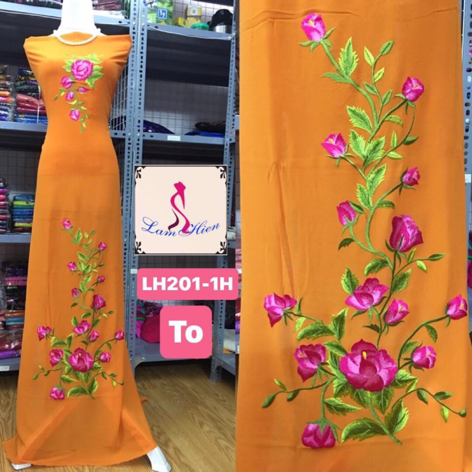Lâm Hiền-Vải áo dài thêu LH201