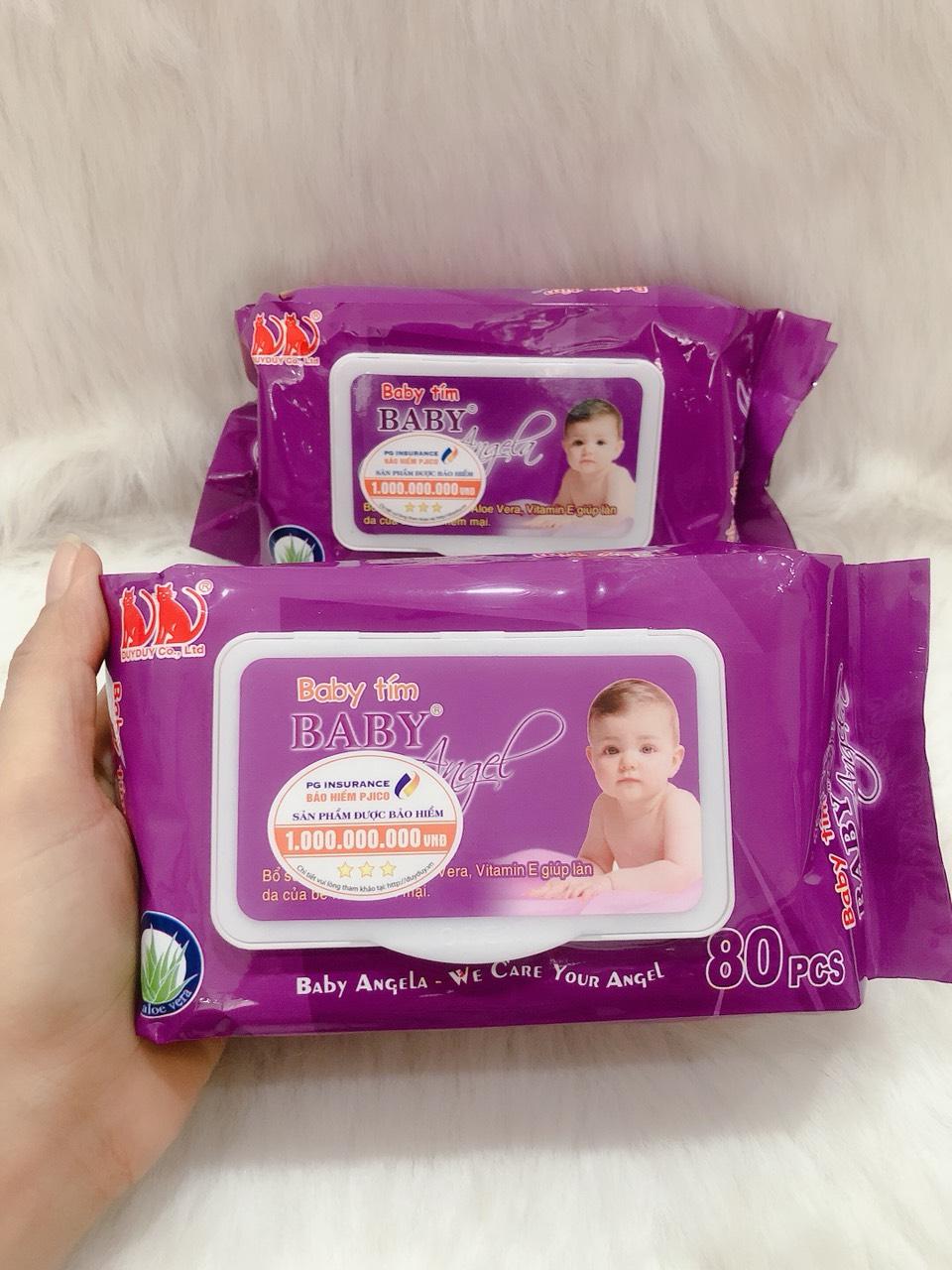 Khăn Ướt Em Bé Baby Angel Tím 80 Miếng