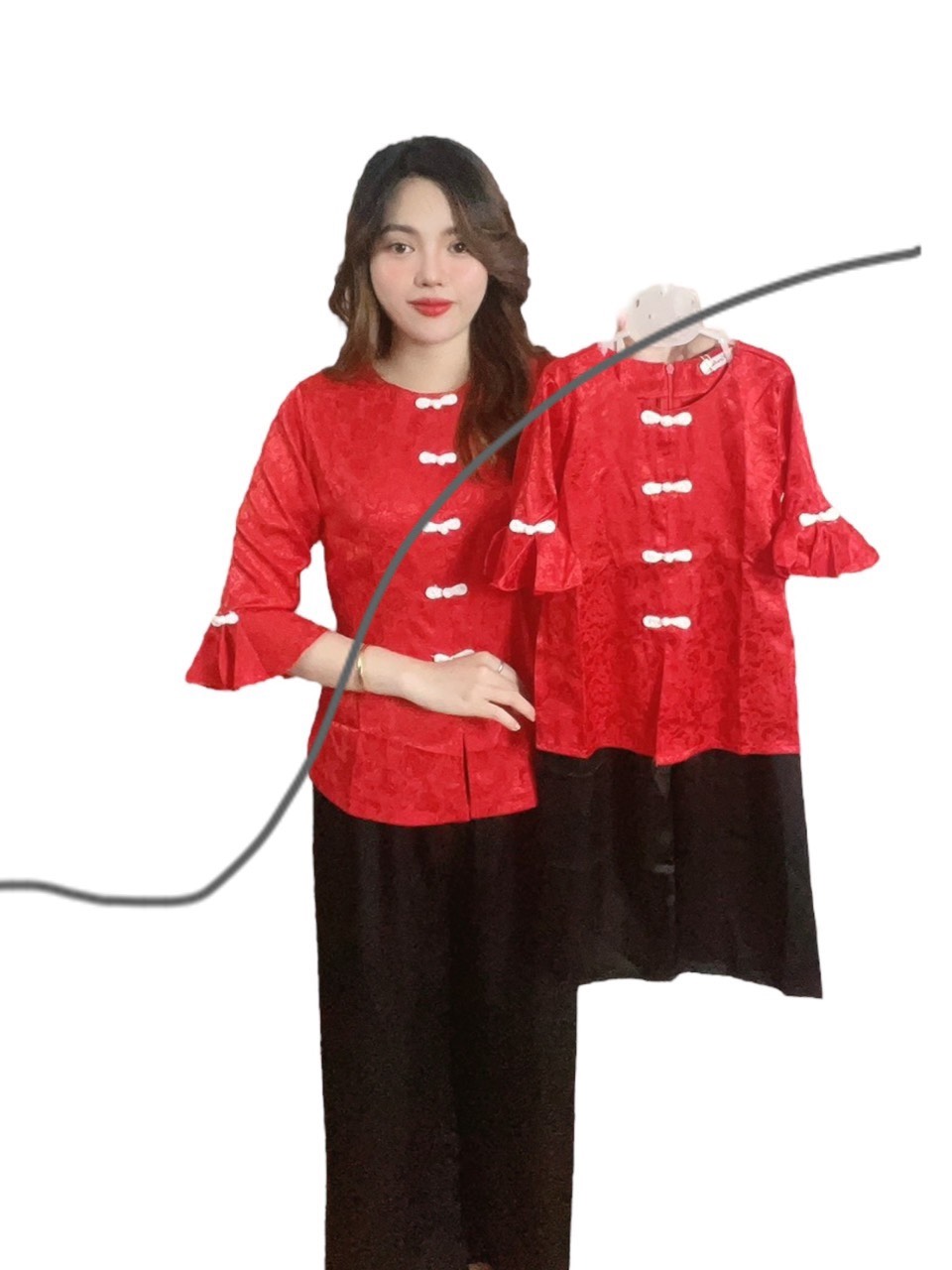 Áo bà ba cách tân cút tàu mẹ và bé