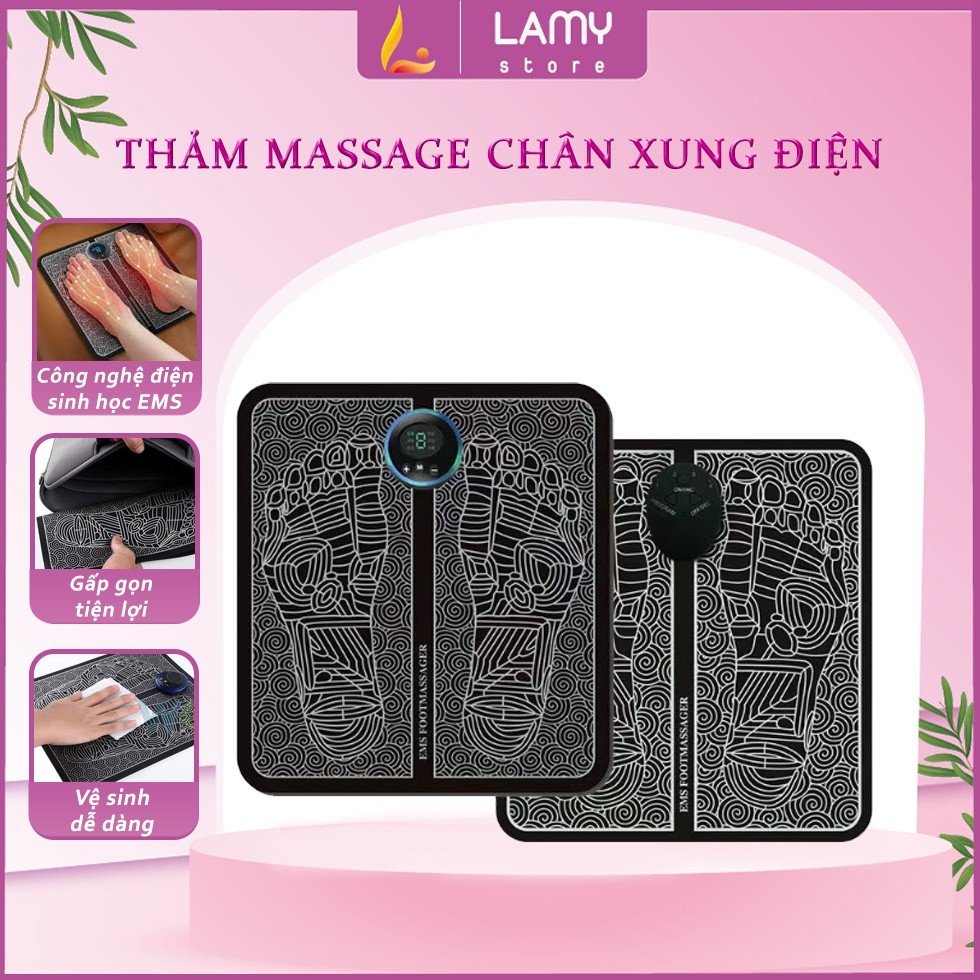 Thảm massage chân xung điện ems có đèn led hiển thị, 6 chế độ mát xa bàn chân, giúp lưu thông khí huyết, giảm đau mỏi - thảm massage chân ems, thảm massage chân, massage chân