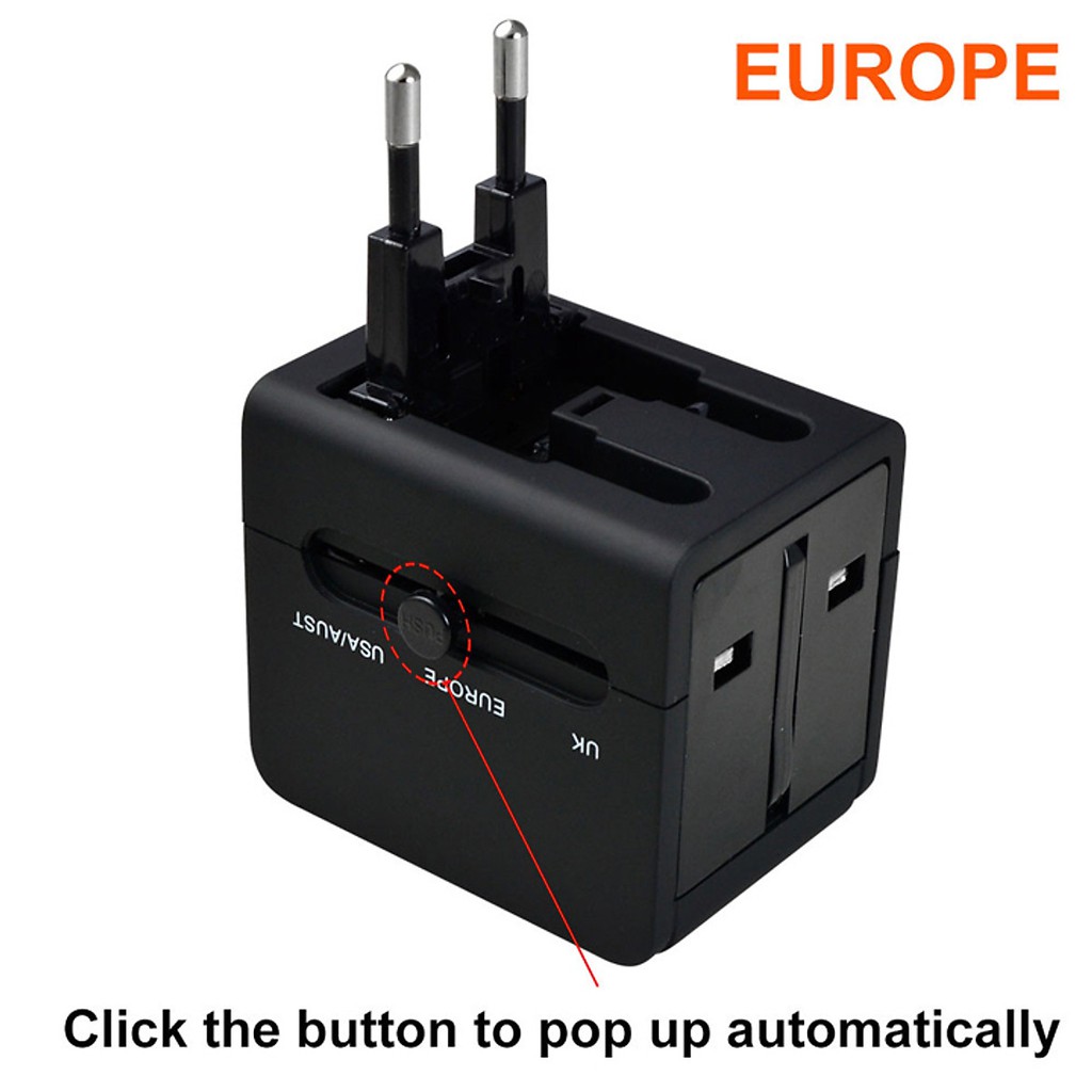 Adapter chuyển ổ cắm du lịch 2 cổng USB 2.1A túi kéo