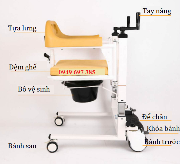 Xe lăn ghép 2 mảnh dich chuyển bệnh nhân