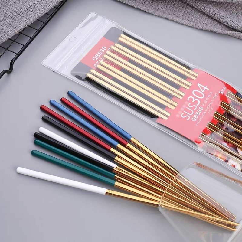 Set 5 đôi đũa ăn inox 304 cao cấp sang trọng
