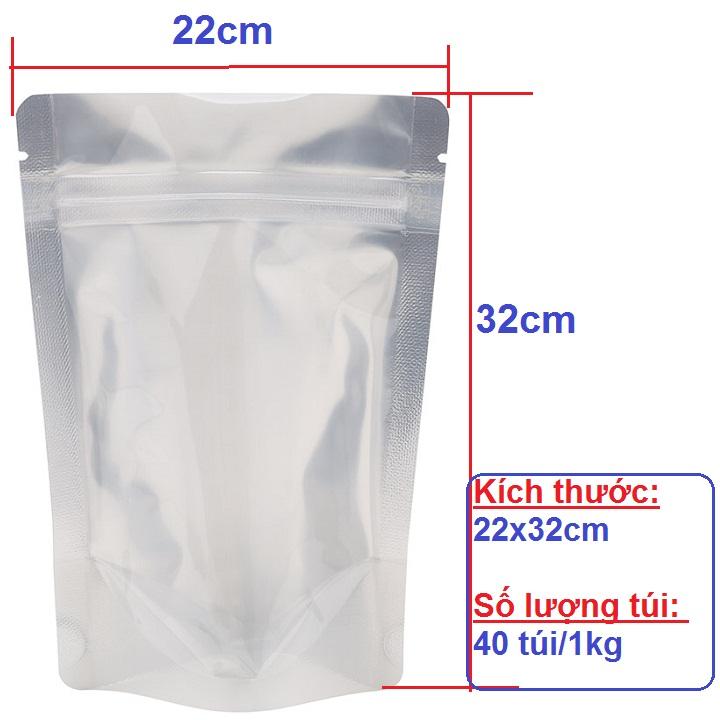 1kg túi zip đáy đứng 1 mặt trong 1 mặt bạc kích cỡ tuỳ chọn