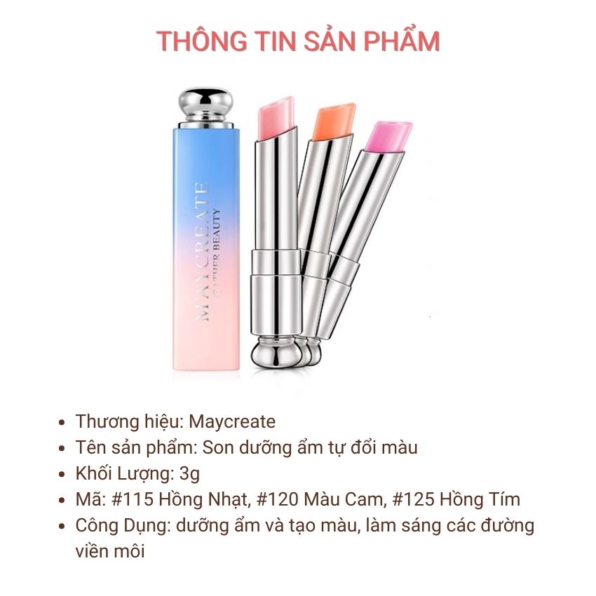 Son dưỡng môi có màu Maycreate son dưỡng hồng môi 3 Màu cam hồng nhạt hồng tím Myphamsile247 Ma105Ver2