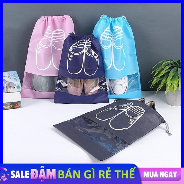 Túi Đựng Giày Dép Nam Nữ Tiện Lợi ( size 43 x 32 )  - Túi Đựng Giày Dép Có Dây Rút, Bảo Quản Giày Dép, Chống Bụi, Chất Liệu Vải Không Dệt, Có Lớp Nhựa Trong Suốt Tiện Lợi Loại Lớn