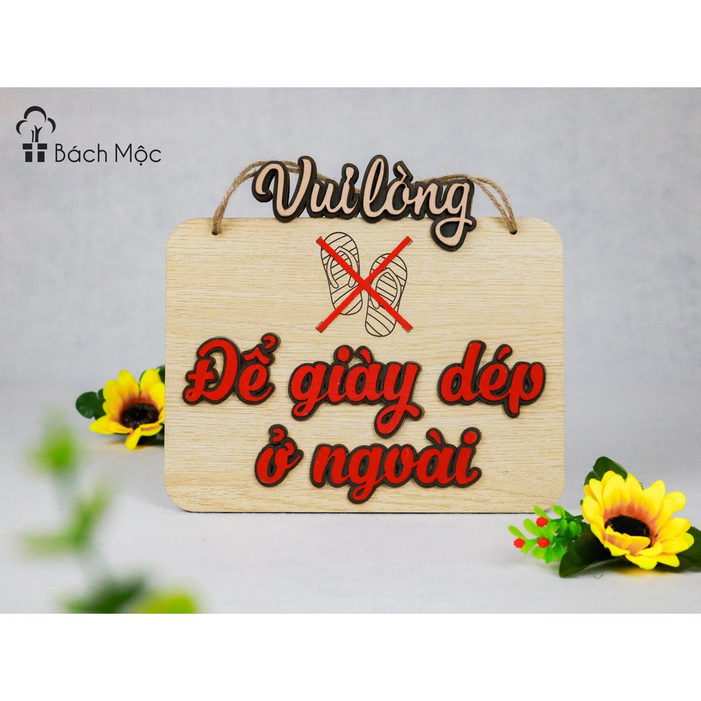 Decor home Bảng gỗ trang trí, bảng gỗ decor nhà Vui lòng để giày dép bên ngoài