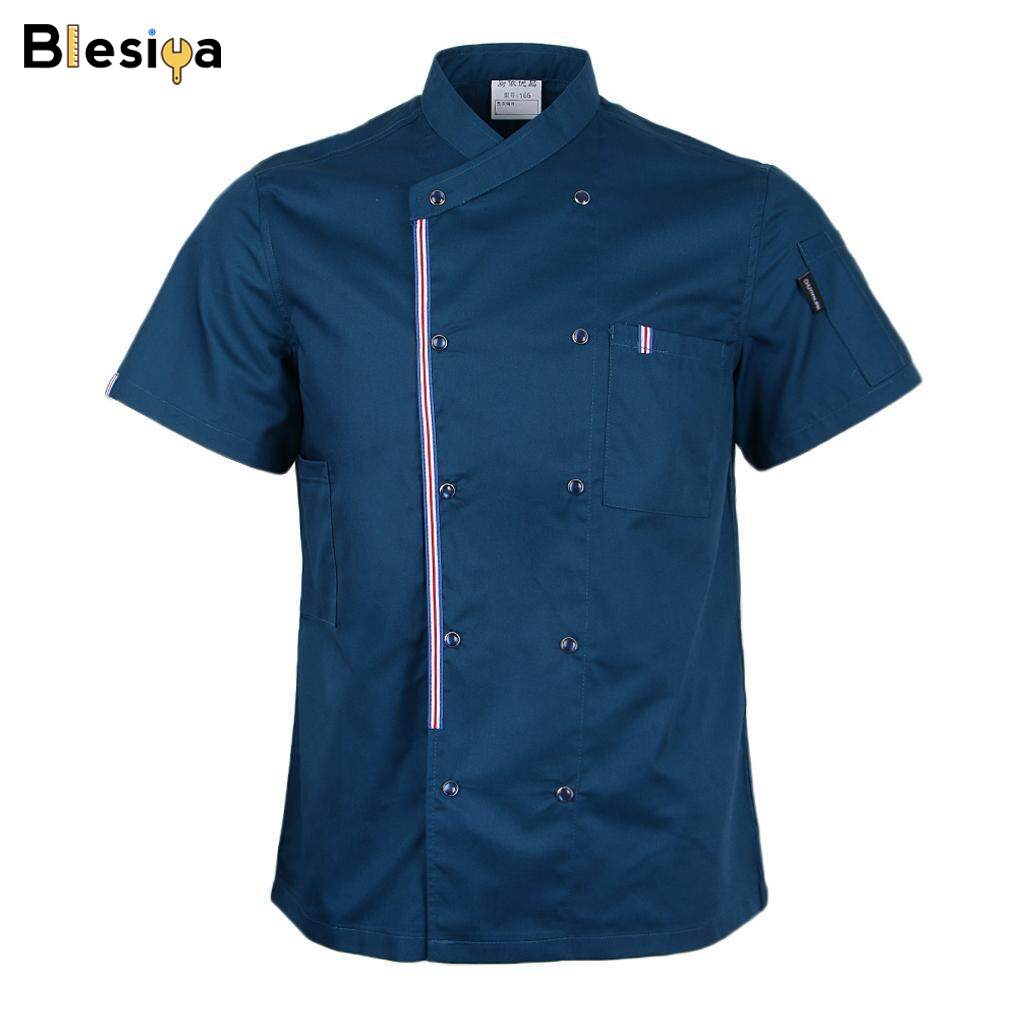 Blesiya Women Men Solid Chef Jackets Uniform Short Sleeves Hotel Restaurant Workwear
