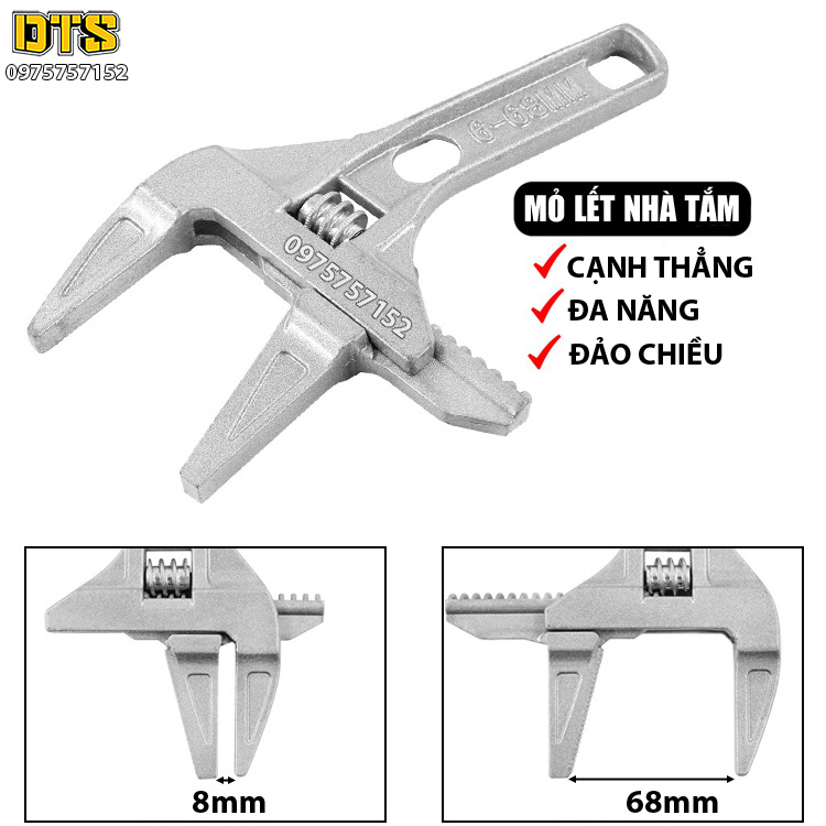 Mỏ lết nhà tắm đa năng đổi đầu cạnh thẳng vặn mở ống nước, bồn nước nhà vệ sinh từ 6-68mm, hợp kim nhôm siêu nhẹ siêu cứng, siết đai ốc, bu long, khớp nối, đầu nối ống nước nhà tắm, nhà vệ sinh, mỏ lết nhôm
