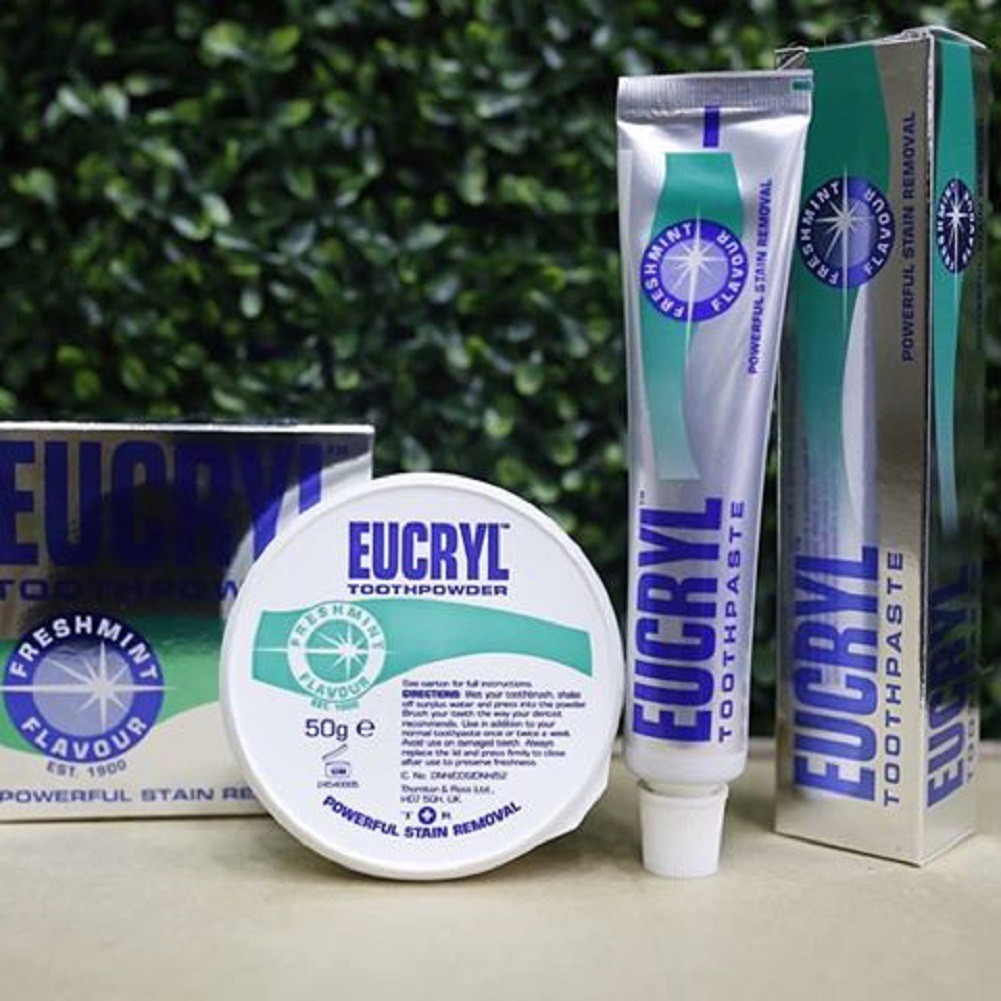 [HCM]Combo Kem đánh răng Eucryl 62g và Bột tẩy trắng răng Eucryl 50g (Chính hãng)