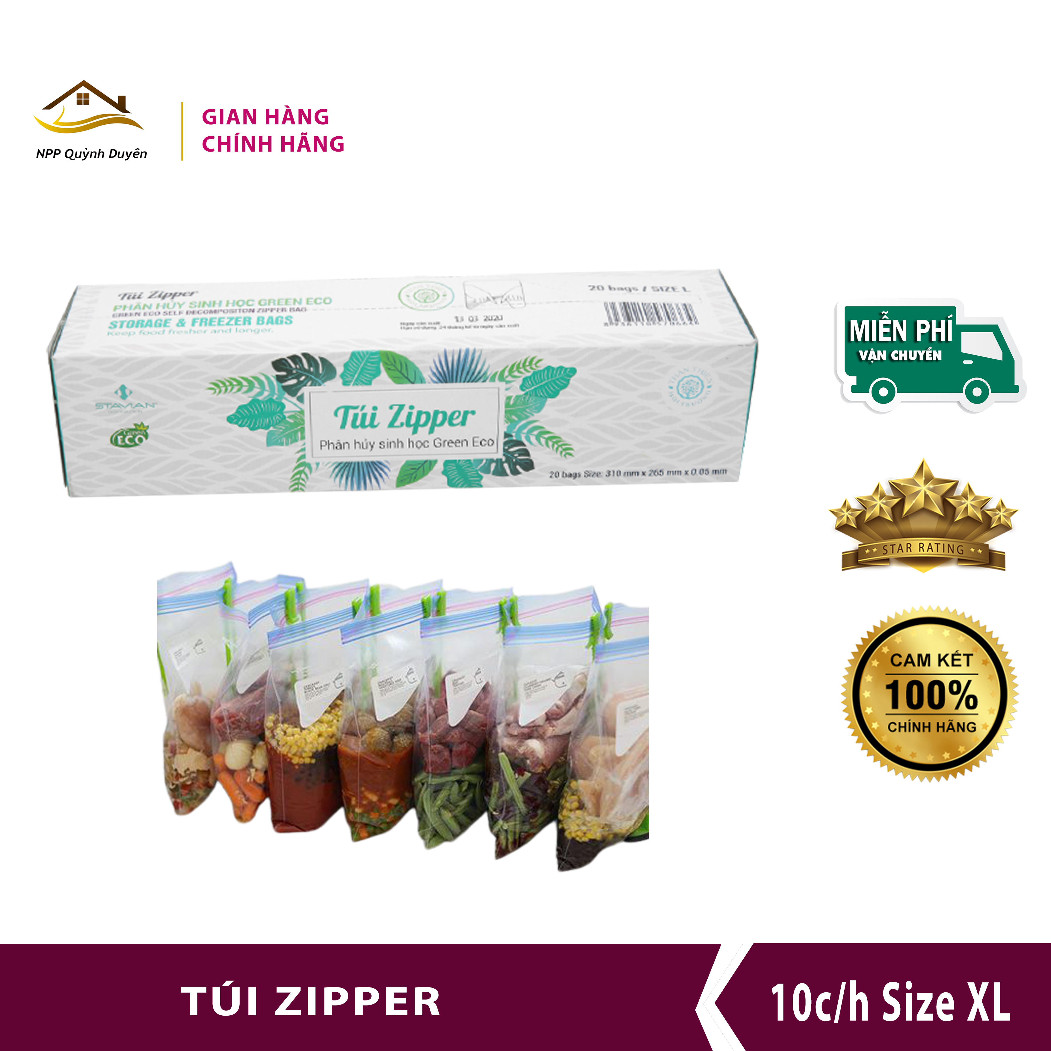 Túi zip đựng thực phẩm GREENECO kích thước 35cm x28cm (10pcs/hộp Size XL)