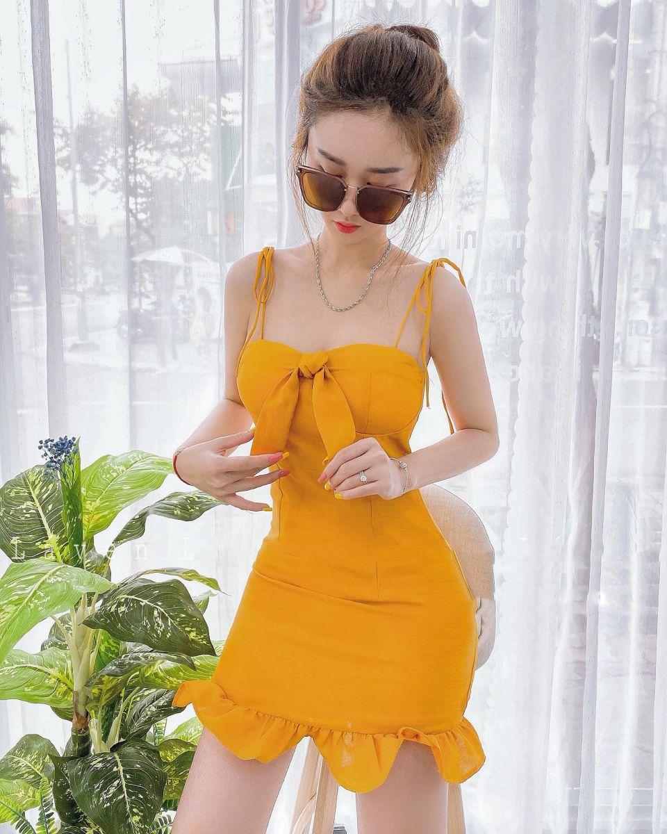 ĐẦM 2 DÂY ĐUÔI CÁ THẮT NƠ TRƯỚC NGỰC