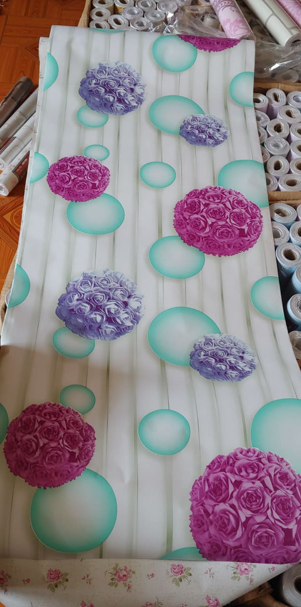 10m giấy dán tường hoa tú cầu tím 3d ( cuộn 10m khổ rộng 45cm, có sẵn keo)