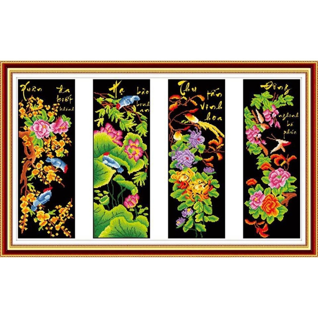 Tranh đính đá Tứ quý xuân hạ thu đông 126x75cm