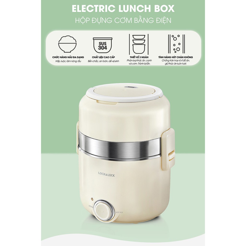 [Lòng Hộp Inox] Hộp Cơm Điện Lock&Lock EJR226IVY - 2 Lít - Hàng Chính Hãng