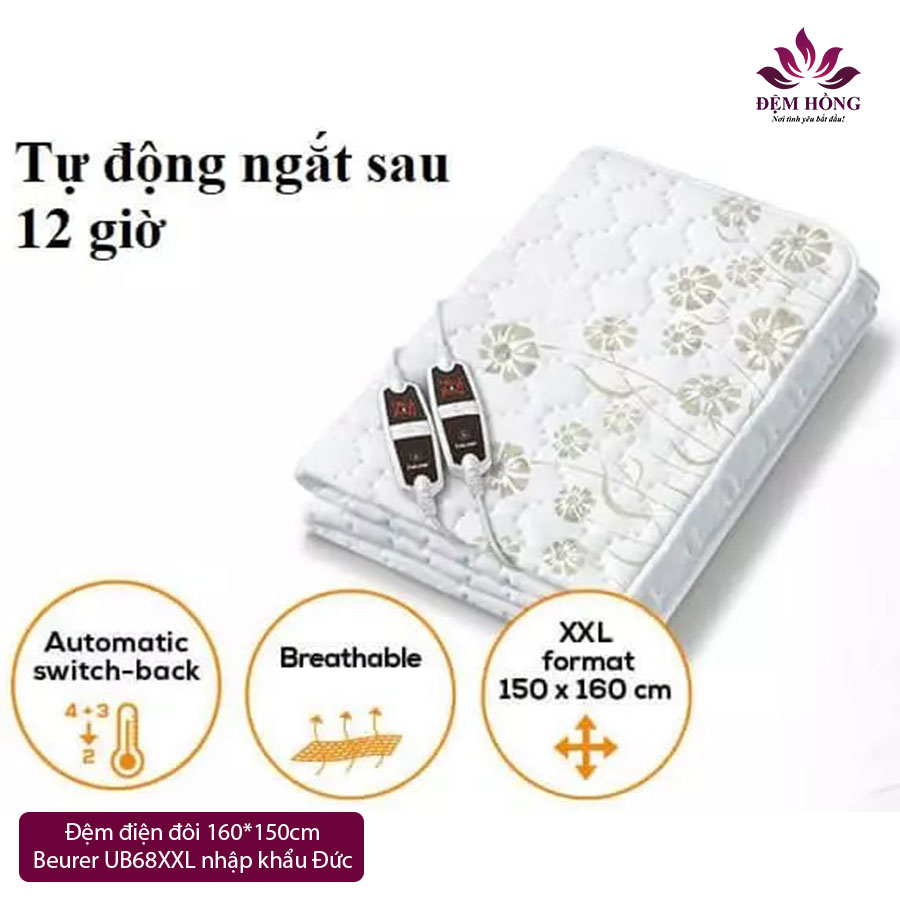 Đệm Sưởi Điện Beurer UB68XXL/ TS26 / TS19, Nệm Sưởi / Đệm Sưởi Đôi, Thiết Bị Sưởi Ấm, Có Điều Khiển, 3 Mức Nhiệt, Chất Liệu Cotton, Giặt Được, Tiêu Chuẩn EU, An Toàn, Làm Ấm Nhanh, Nhập Đức, BH 24 Tháng