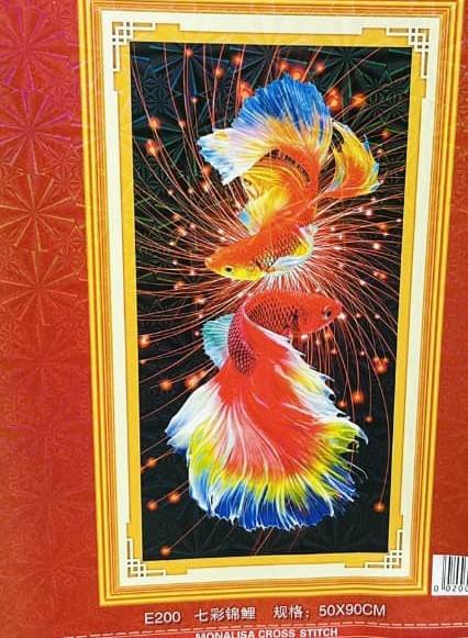 Tranh thêu chữ thập vũ điệu song ngư E200 (tranh thêu kín) - kích thước 50 * 90