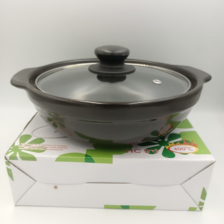 Nồi đất tráng men nắp kính 7'' nấu mì cay