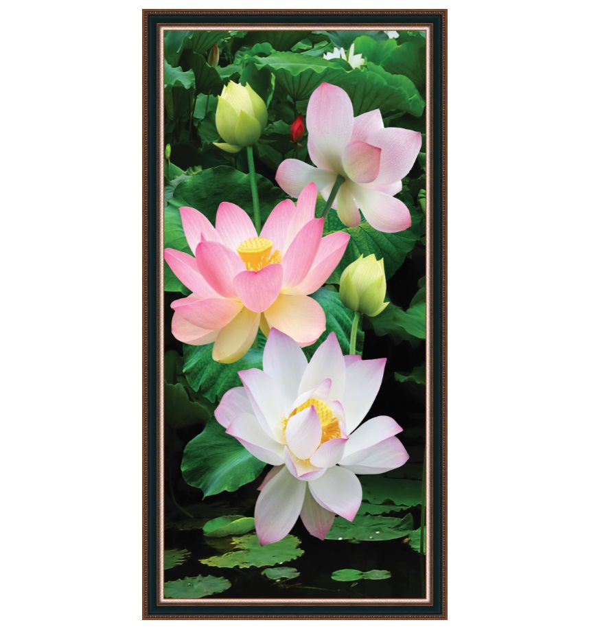 Tranh dán tường khổ dọc VTC Cảnh đẹp hoa sen UD0327K Kim sa