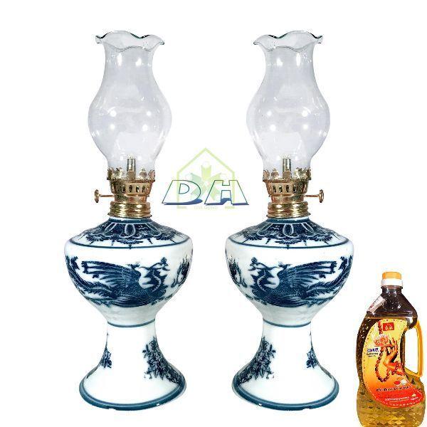 Cặp đèn thờ sứ tặng 1 dầu thắp đèn lưu ly trung hanh bat trang ceramics
