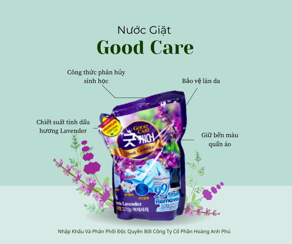 Nước giặt Good Care 1,8L (Hương hoa hồng, Lavender, Ngàn hoa)
