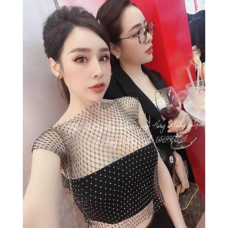Set áo kiểu 2 món áo ống kèm áo lưới phối ngoài màu đen sang chảnh
