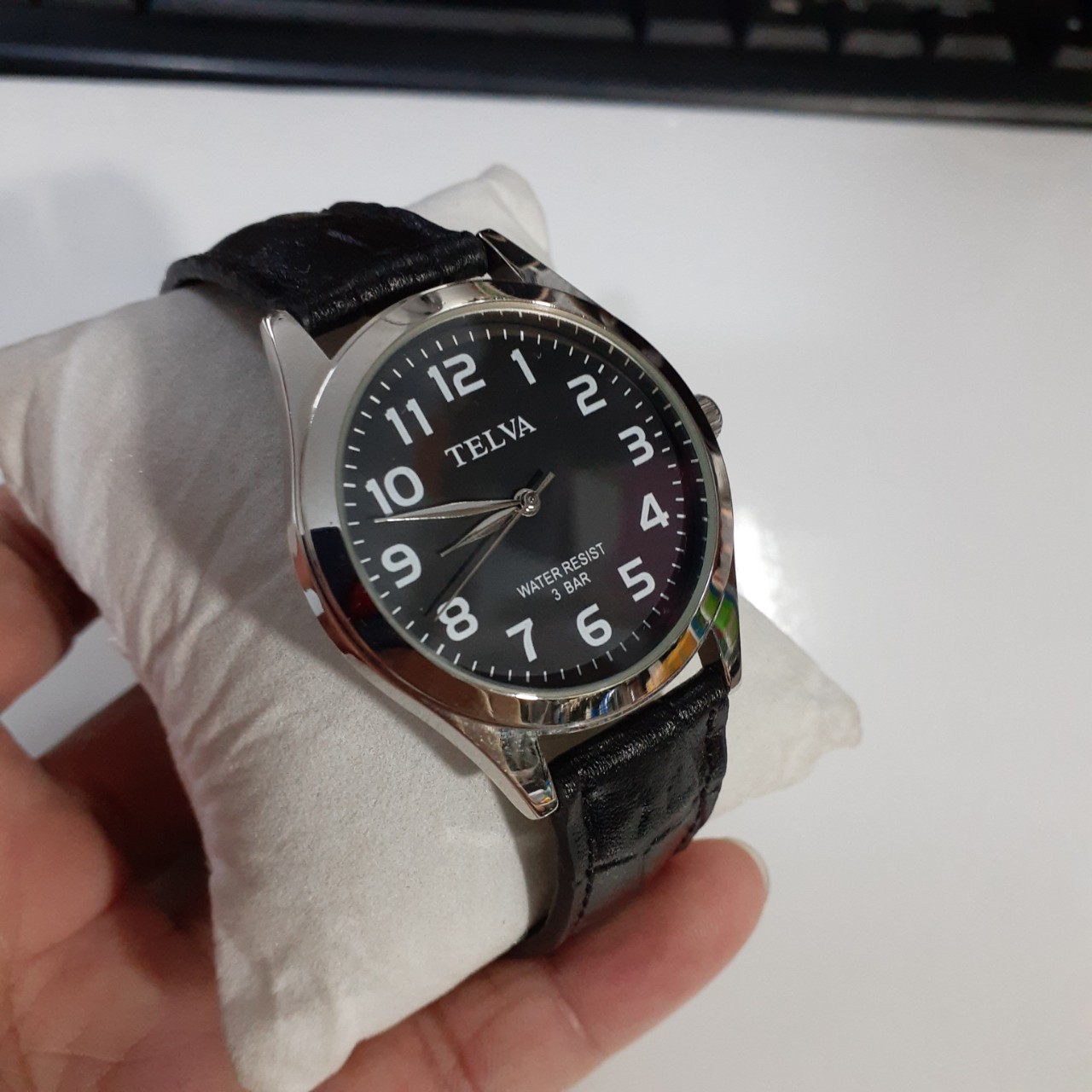 Đồng hồ nam Telva mặt đen size 38mm dây da second hand si Nhật