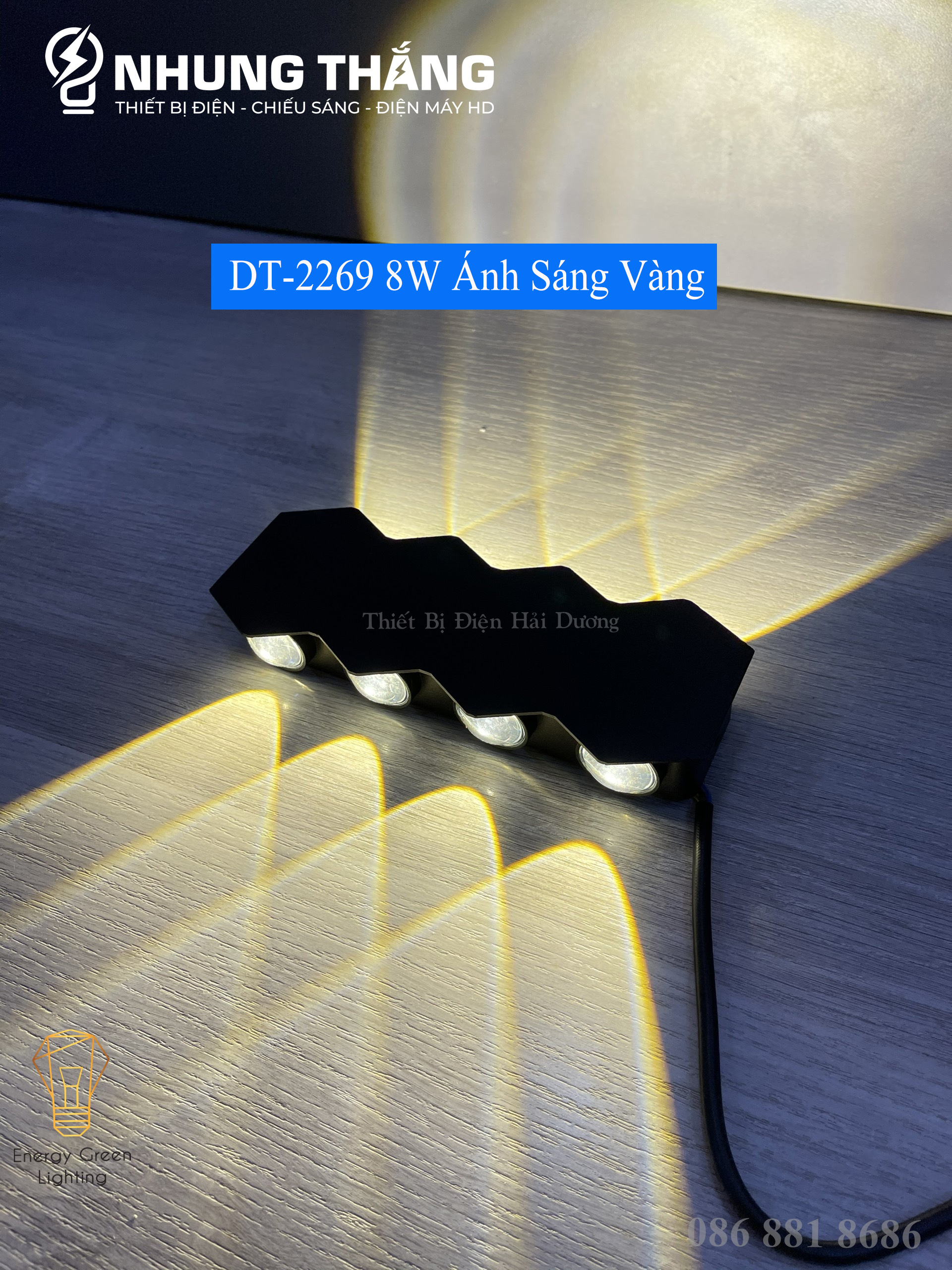 Đèn Hắt Tường Chống Nước 2 Đầu Chiếu Sáng DT-2269 8W Ánh Sáng Trắng/Vàng/Nhiều Màu - Chip Led Siêu Sáng - Bảo Hành 1 Năm - Có video