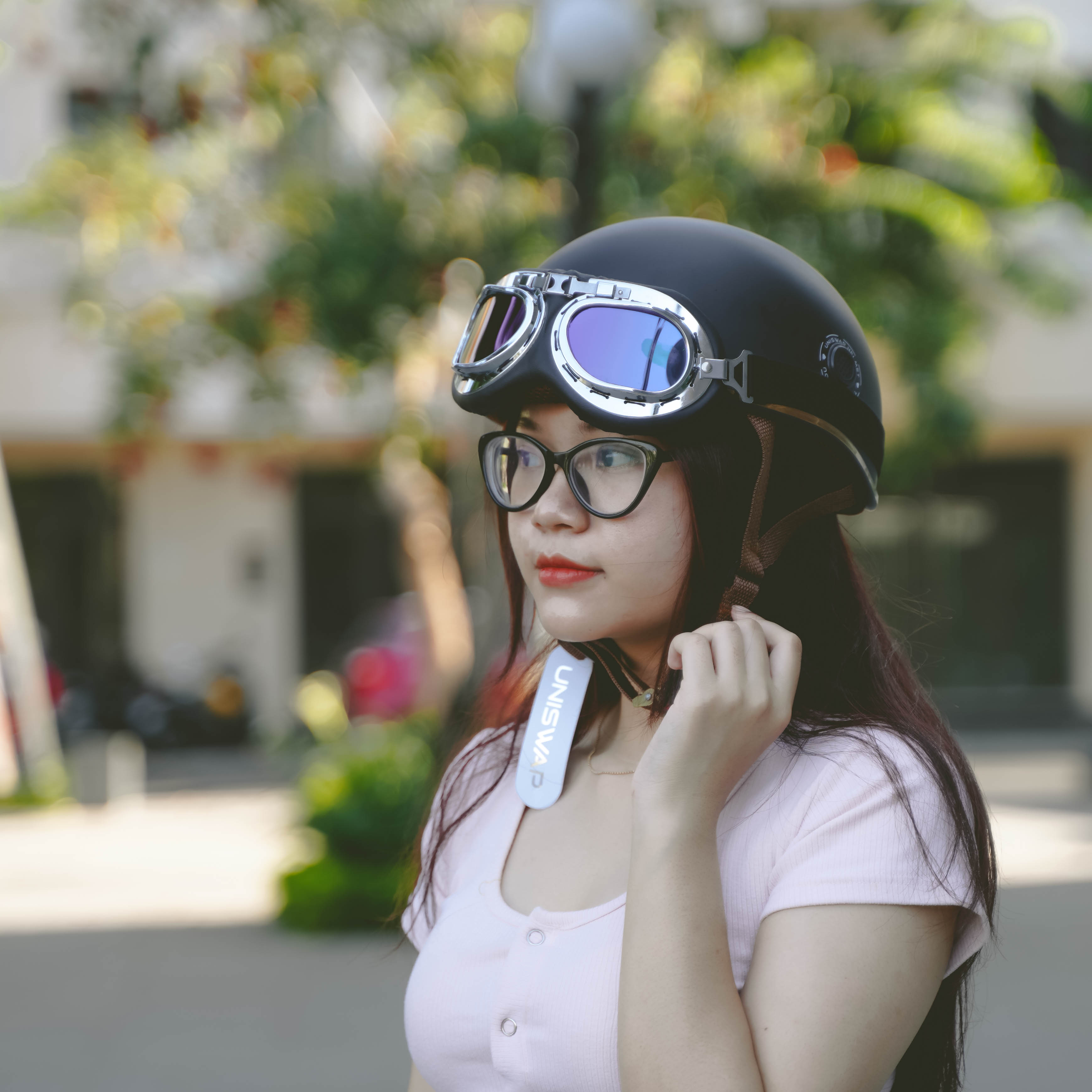 Mũ bảo hiểm 1/2 UNISWAP gắn kính phi công 7 màu