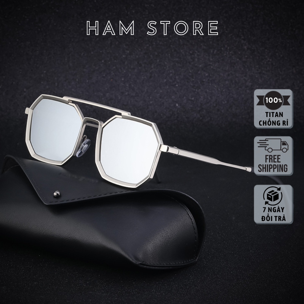 Kính râm gọng kim loại màu xám nam nữ, Titan Khắc Tên, gọng kính thời ...