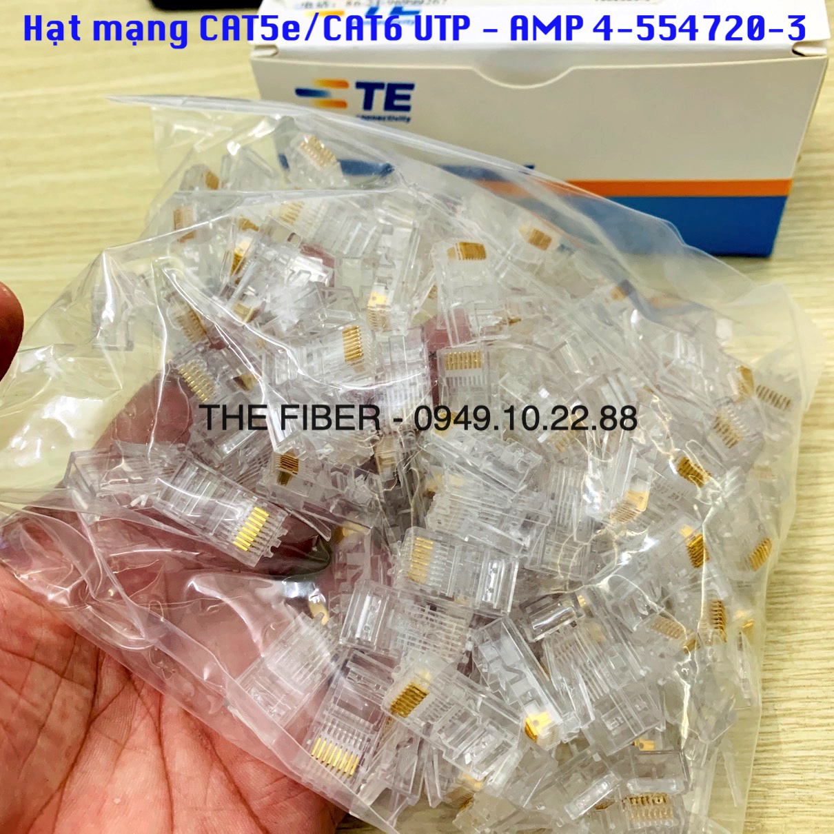 Bộ 100 Hạt mạng CAT5e/CAT6 UTP RJ45 - AMP 4-554720-3 (1 Bịch 100 Cái)