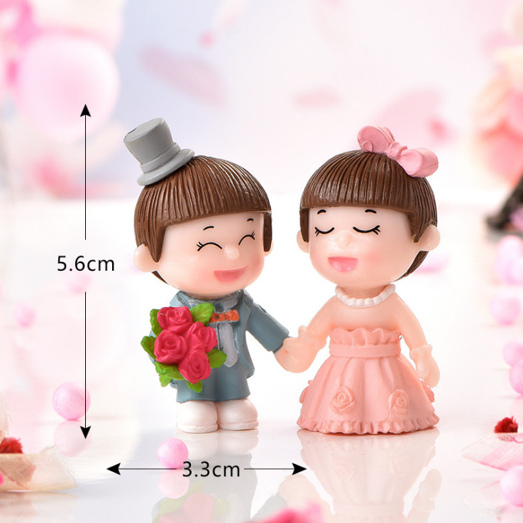 Tượng cặp đôi cô dâu chú rể kiểu chibi trang trí tiểu cảnh, trang trí bánh kem