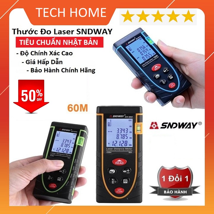 Máy đo khoảng cách Laser - Thước đo điện tử Thước Đo Khoảng Cách SNDWAY 60m Chuyên Nghiệp Thiết kế nhỏ gọn độ chính xác cao