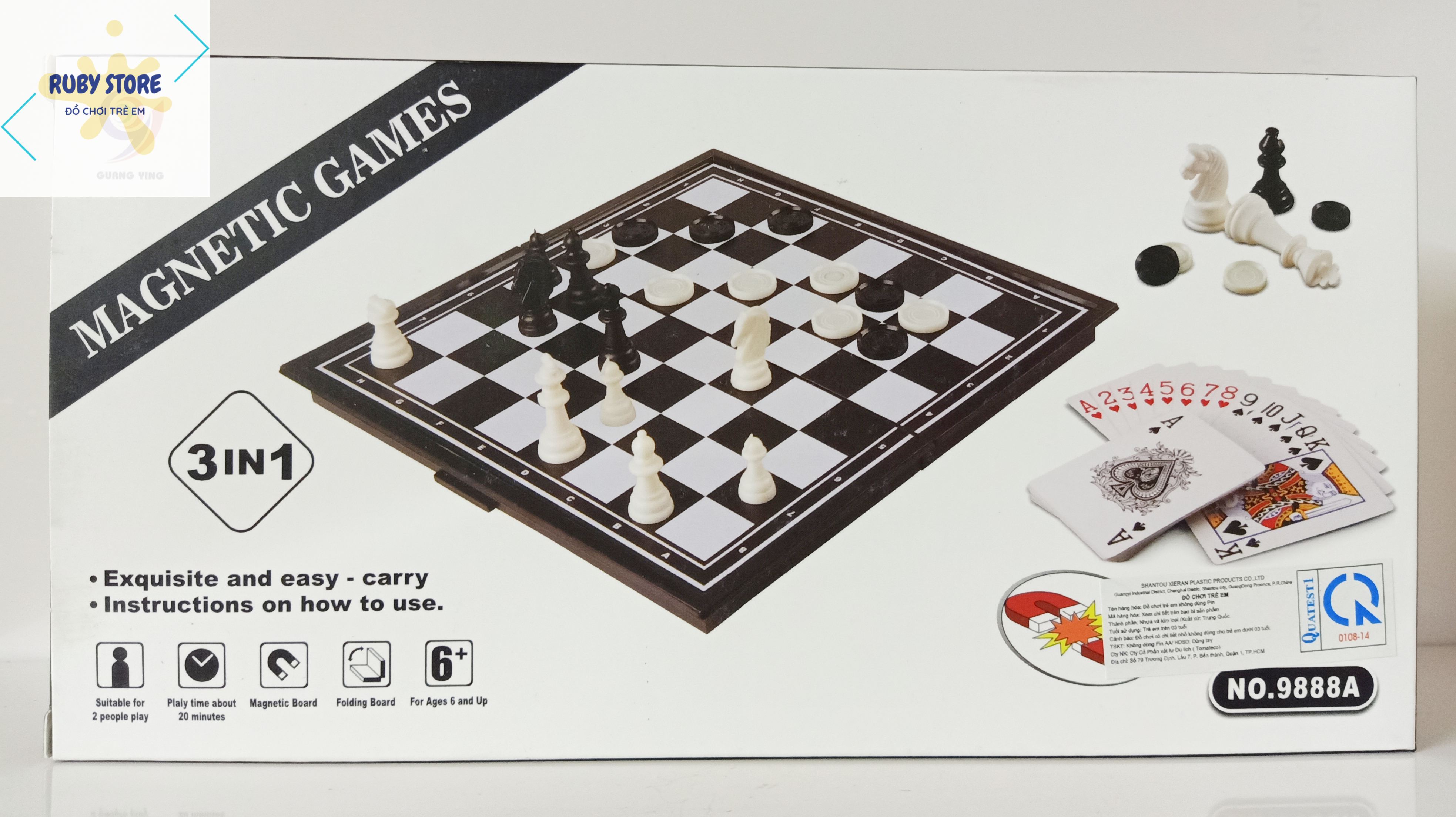 BỘ CỜ VUA NAM CHÂM, BÀI TÂY, CA-RÔ XÚC XẮC (CHESS 3 IN 1)