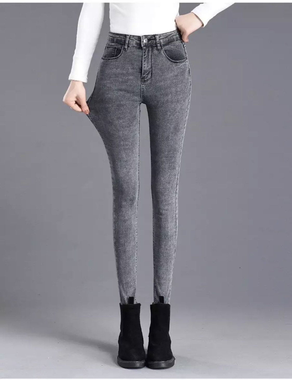 [HCM]???? Cháy hàng!!!! Chỉ còn rất ít!!!!!! ???? QUẦN JEANS XÁM TRƠN NỮ FORM SKINNY VẢI DENIM CO GIÃN CỰC TỐT LƯNG CAO TÔN DÁNG TÔN EO