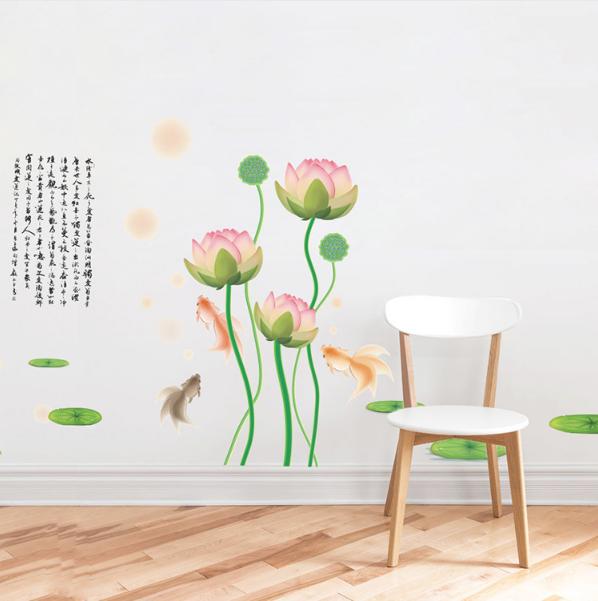 [HCM]Decal trang trí Hoa Sen Hồng Da kèm Chữ