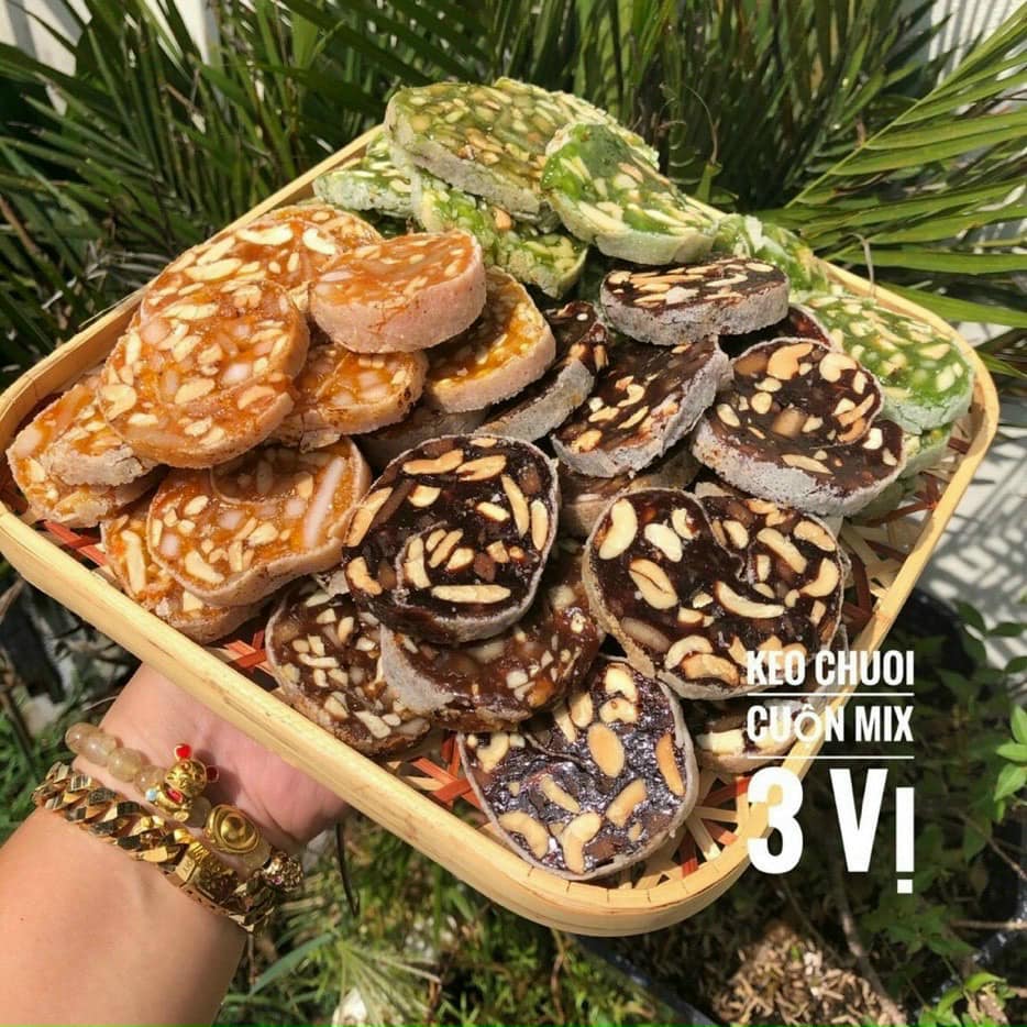 Kẹo chuối cuộn dừa non mix 3 vị 1kg