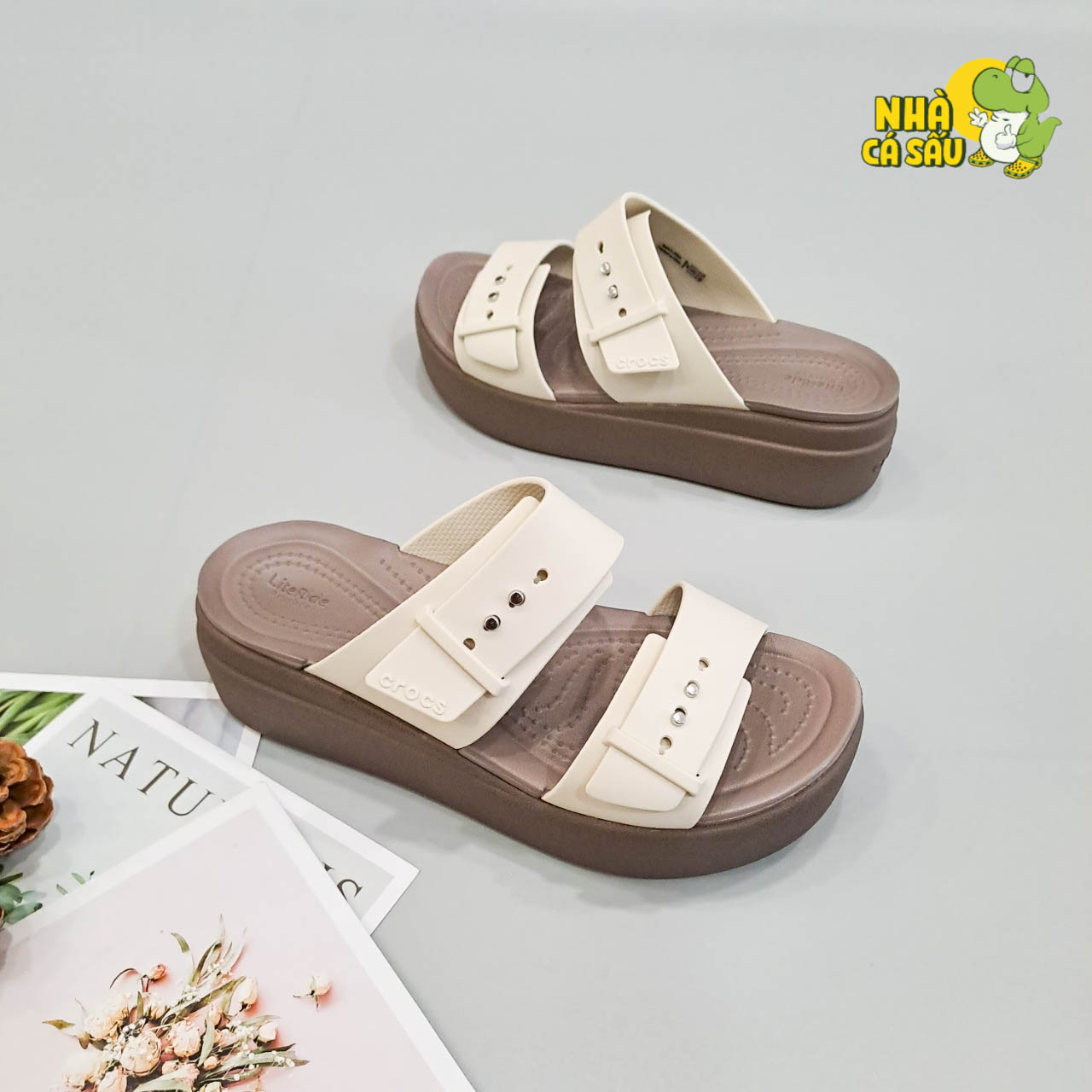 Sandals Crocs Đế high 5 stool Brooklyn mid wedge version 2 multi-color, sandals straps buttoned Brooklyn-Crocs House