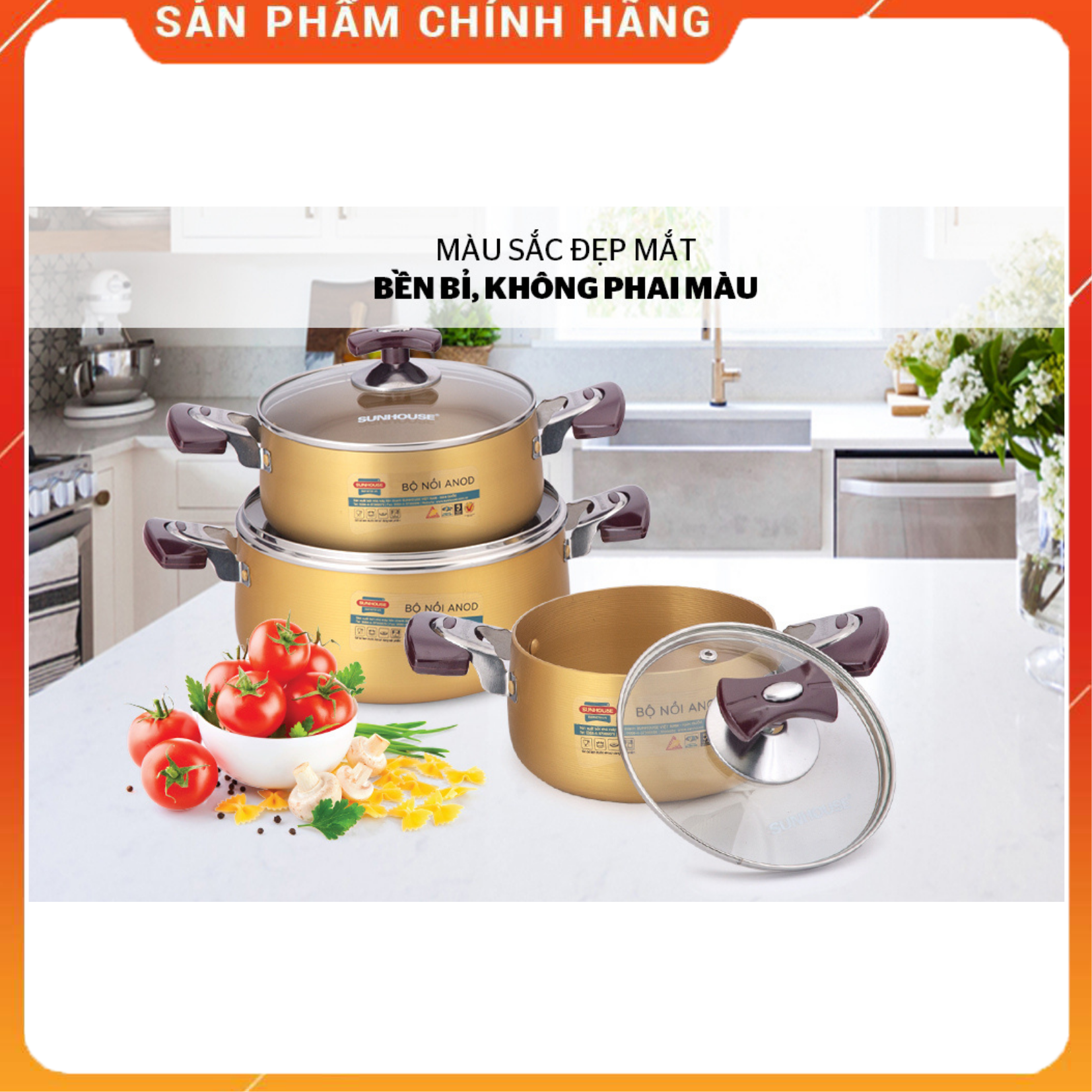 Bộ 3 nồi nhôm anod nắp kính Sunhouse SH6634