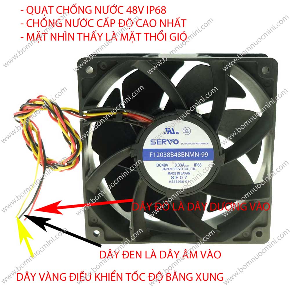 Quạt chống nước nidec servo 48v ip68 120x120x38| quạt hơi nước 48v | quạt phun sương 48v | quạt tản nhiệt 48v